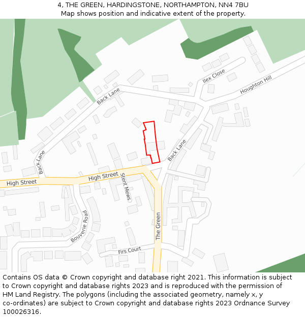 4, THE GREEN, HARDINGSTONE, NORTHAMPTON, NN4 7BU: Location map and indicative extent of plot