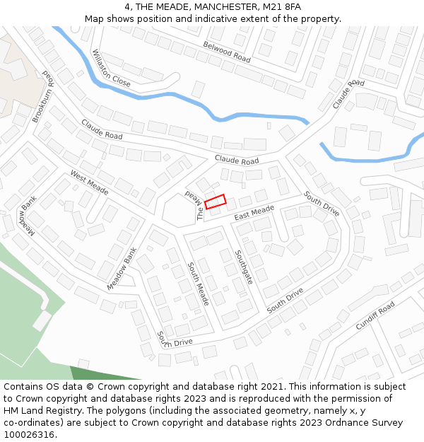 4, THE MEADE, MANCHESTER, M21 8FA: Location map and indicative extent of plot