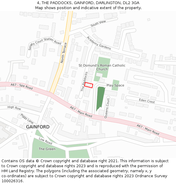 4, THE PADDOCKS, GAINFORD, DARLINGTON, DL2 3GA: Location map and indicative extent of plot