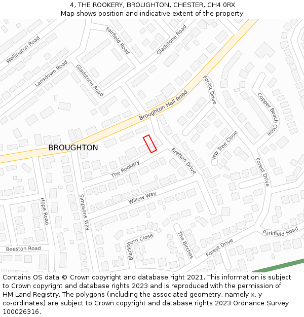 4, THE ROOKERY, BROUGHTON, CHESTER, CH4 0RX: Location map and indicative extent of plot