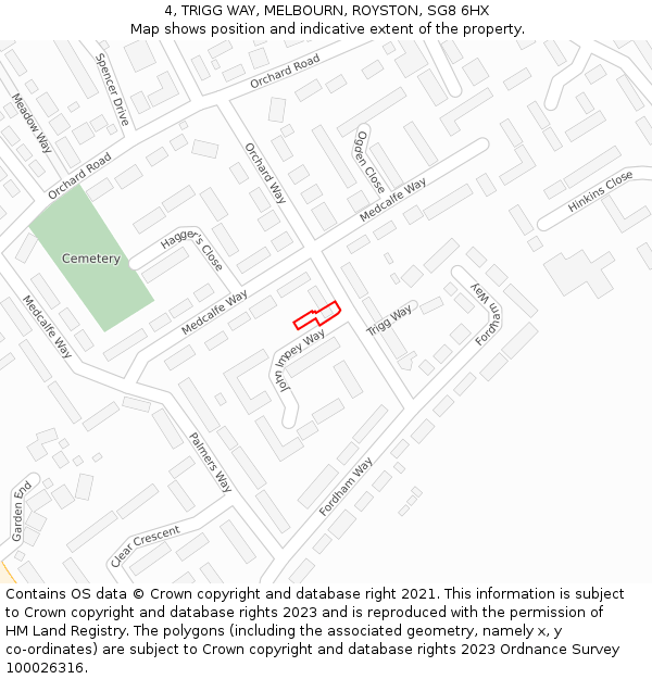 4, TRIGG WAY, MELBOURN, ROYSTON, SG8 6HX: Location map and indicative extent of plot