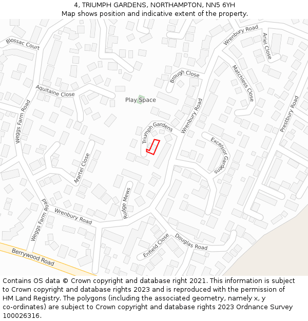 4, TRIUMPH GARDENS, NORTHAMPTON, NN5 6YH: Location map and indicative extent of plot