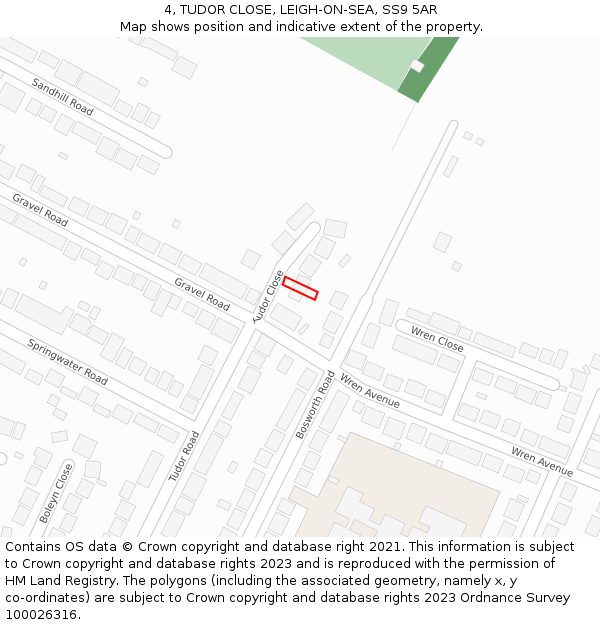 4, TUDOR CLOSE, LEIGH-ON-SEA, SS9 5AR: Location map and indicative extent of plot