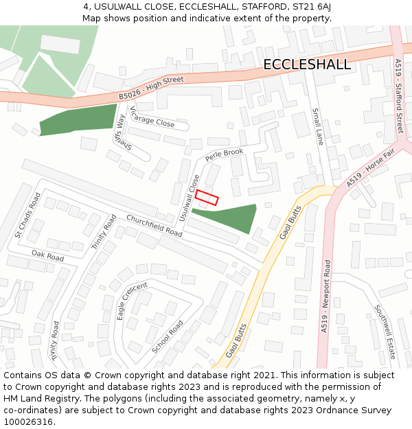 4, USULWALL CLOSE, ECCLESHALL, STAFFORD, ST21 6AJ: Location map and indicative extent of plot