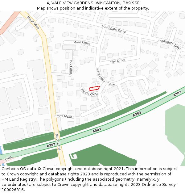 4, VALE VIEW GARDENS, WINCANTON, BA9 9SF: Location map and indicative extent of plot