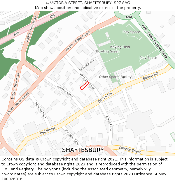 4, VICTORIA STREET, SHAFTESBURY, SP7 8AG: Location map and indicative extent of plot