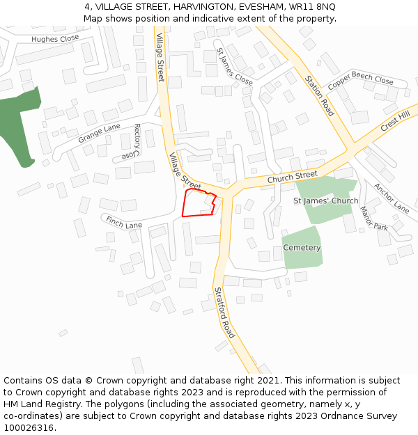 4, VILLAGE STREET, HARVINGTON, EVESHAM, WR11 8NQ: Location map and indicative extent of plot