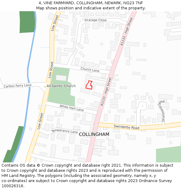 4, VINE FARMYARD, COLLINGHAM, NEWARK, NG23 7NF: Location map and indicative extent of plot