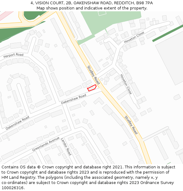 4, VISION COURT, 2B, OAKENSHAW ROAD, REDDITCH, B98 7PA: Location map and indicative extent of plot