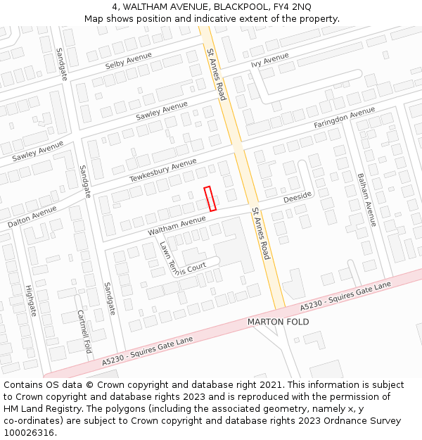 4, WALTHAM AVENUE, BLACKPOOL, FY4 2NQ: Location map and indicative extent of plot