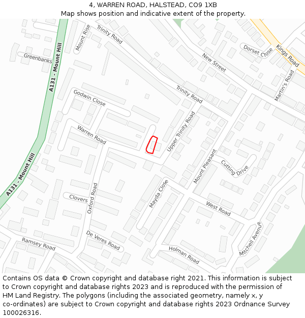 4, WARREN ROAD, HALSTEAD, CO9 1XB: Location map and indicative extent of plot