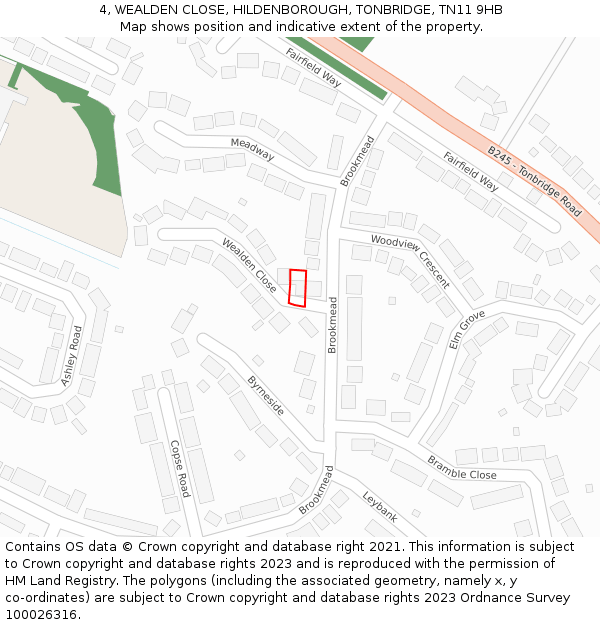 4, WEALDEN CLOSE, HILDENBOROUGH, TONBRIDGE, TN11 9HB: Location map and indicative extent of plot