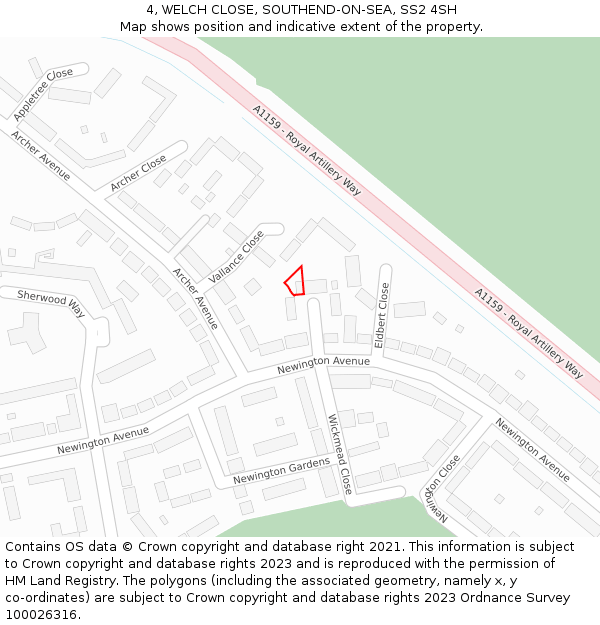 4, WELCH CLOSE, SOUTHEND-ON-SEA, SS2 4SH: Location map and indicative extent of plot