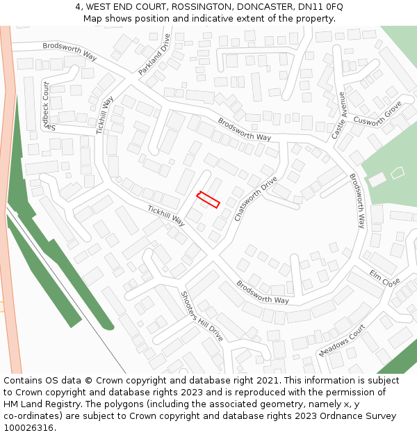 4, WEST END COURT, ROSSINGTON, DONCASTER, DN11 0FQ: Location map and indicative extent of plot