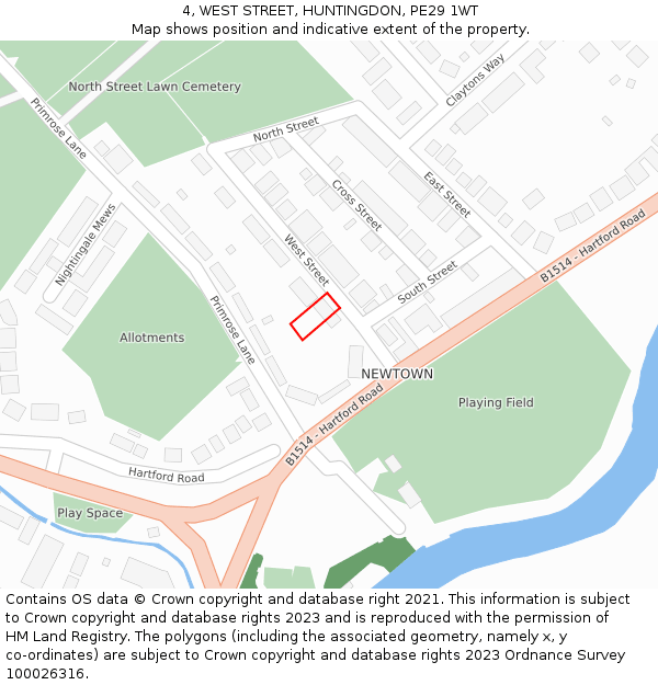 4, WEST STREET, HUNTINGDON, PE29 1WT: Location map and indicative extent of plot