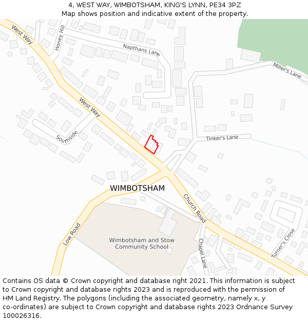 4, WEST WAY, WIMBOTSHAM, KING'S LYNN, PE34 3PZ: Location map and indicative extent of plot