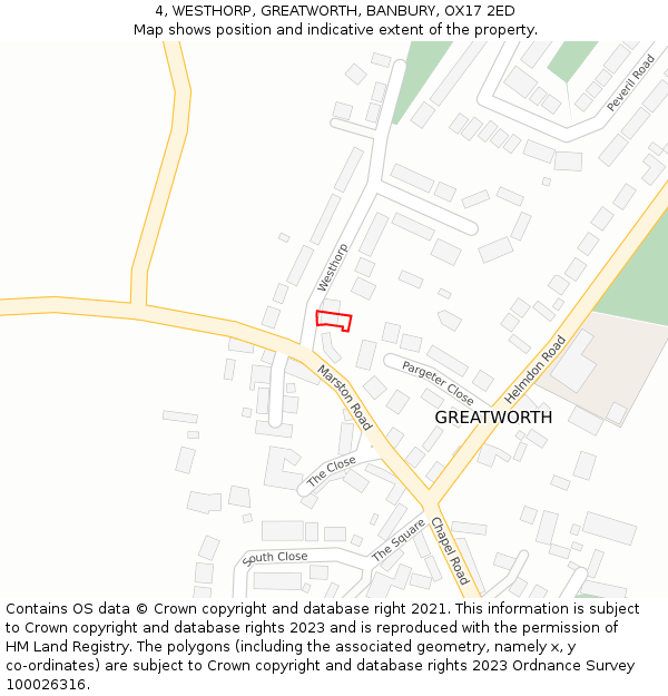 4, WESTHORP, GREATWORTH, BANBURY, OX17 2ED: Location map and indicative extent of plot