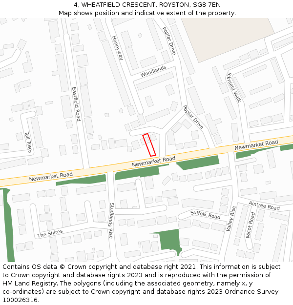 4, WHEATFIELD CRESCENT, ROYSTON, SG8 7EN: Location map and indicative extent of plot