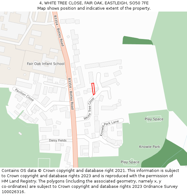 4, WHITE TREE CLOSE, FAIR OAK, EASTLEIGH, SO50 7FE: Location map and indicative extent of plot