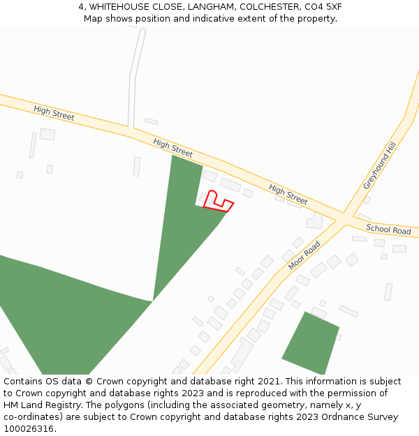 4, WHITEHOUSE CLOSE, LANGHAM, COLCHESTER, CO4 5XF: Location map and indicative extent of plot