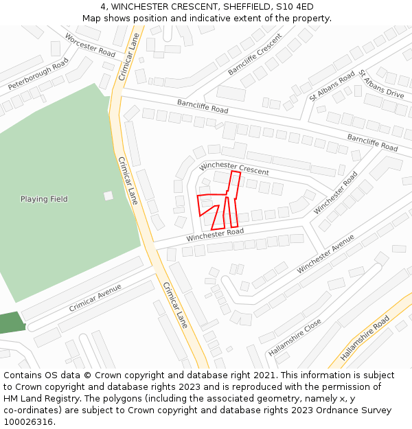 4, WINCHESTER CRESCENT, SHEFFIELD, S10 4ED: Location map and indicative extent of plot