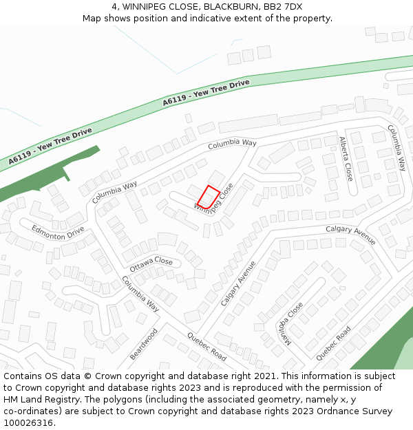 4, WINNIPEG CLOSE, BLACKBURN, BB2 7DX: Location map and indicative extent of plot