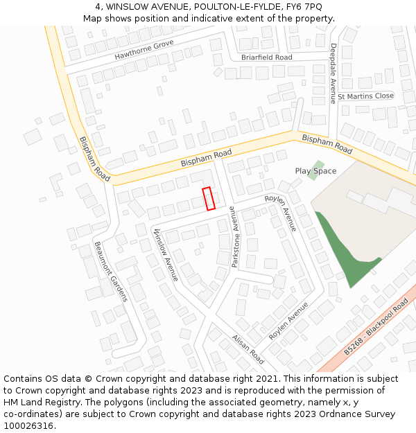 4, WINSLOW AVENUE, POULTON-LE-FYLDE, FY6 7PQ: Location map and indicative extent of plot