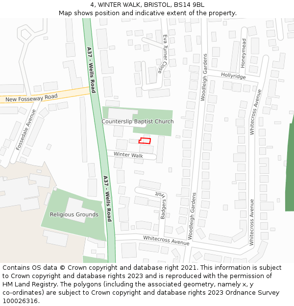 4, WINTER WALK, BRISTOL, BS14 9BL: Location map and indicative extent of plot