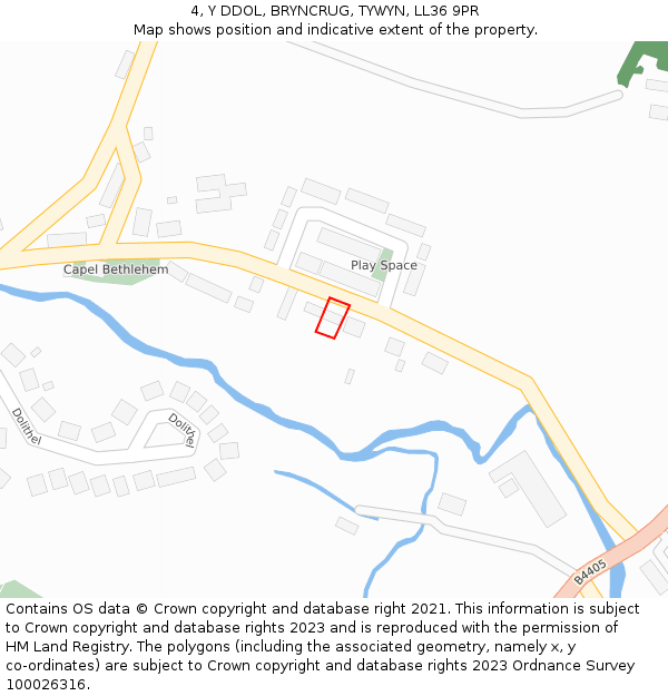 4, Y DDOL, BRYNCRUG, TYWYN, LL36 9PR: Location map and indicative extent of plot