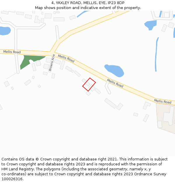 4, YAXLEY ROAD, MELLIS, EYE, IP23 8DP: Location map and indicative extent of plot