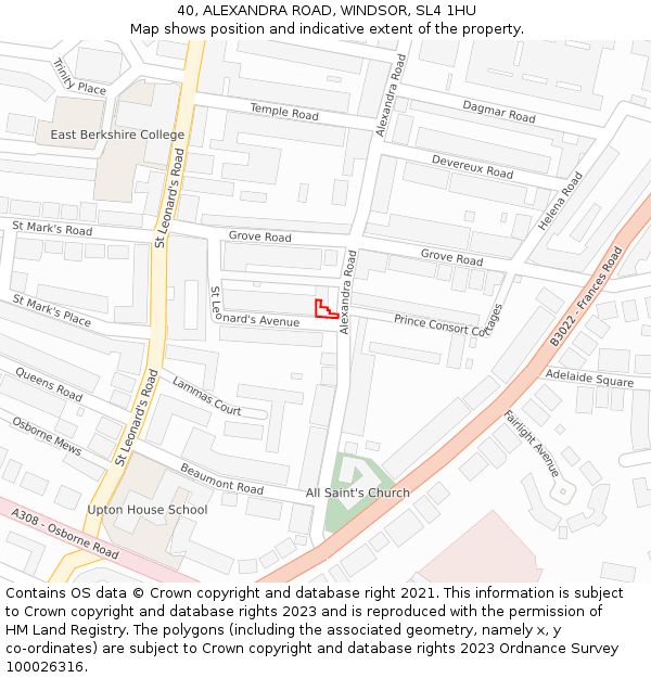 40, ALEXANDRA ROAD, WINDSOR, SL4 1HU: Location map and indicative extent of plot