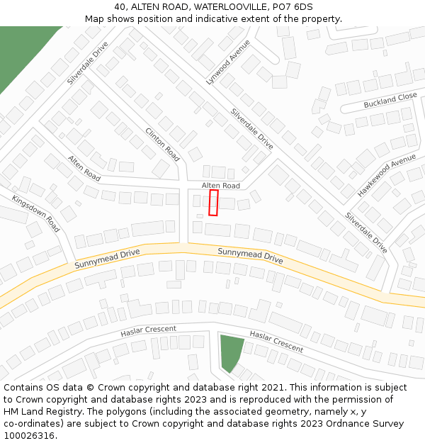 40, ALTEN ROAD, WATERLOOVILLE, PO7 6DS: Location map and indicative extent of plot