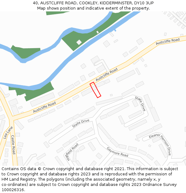 40, AUSTCLIFFE ROAD, COOKLEY, KIDDERMINSTER, DY10 3UP: Location map and indicative extent of plot