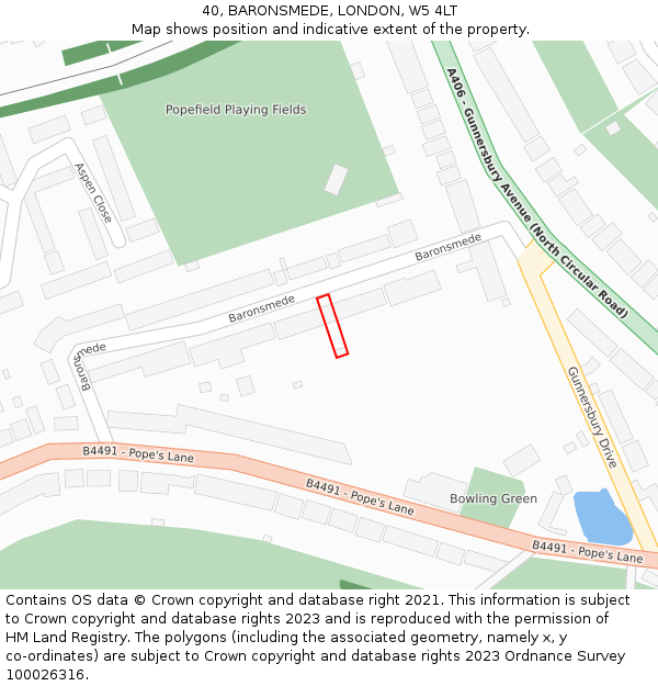 40, BARONSMEDE, LONDON, W5 4LT: Location map and indicative extent of plot