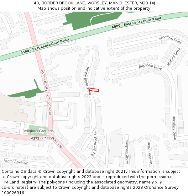 40, BORDER BROOK LANE, WORSLEY, MANCHESTER, M28 1XJ: Location map and indicative extent of plot