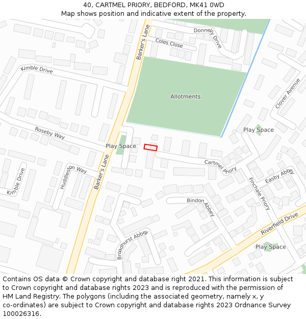 40, CARTMEL PRIORY, BEDFORD, MK41 0WD: Location map and indicative extent of plot