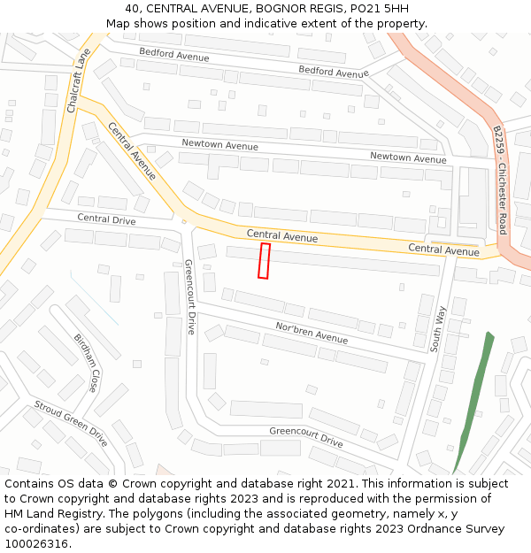 40, CENTRAL AVENUE, BOGNOR REGIS, PO21 5HH: Location map and indicative extent of plot