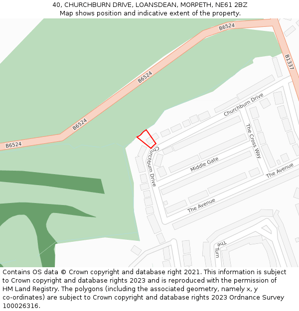 40, CHURCHBURN DRIVE, LOANSDEAN, MORPETH, NE61 2BZ: Location map and indicative extent of plot