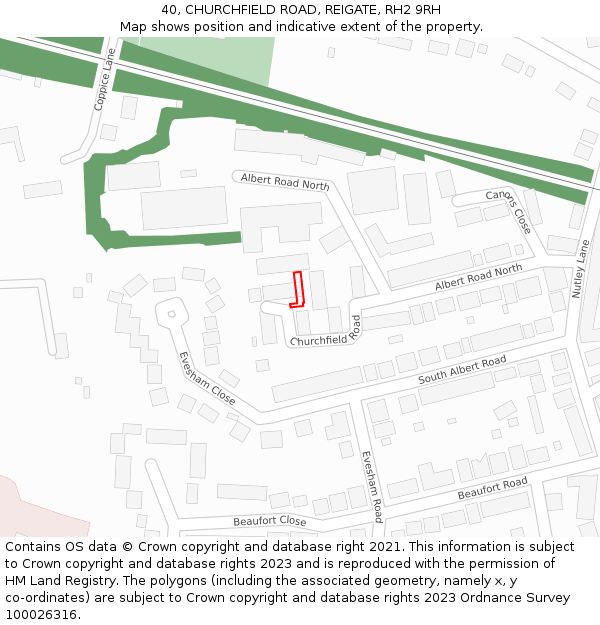 40, CHURCHFIELD ROAD, REIGATE, RH2 9RH: Location map and indicative extent of plot