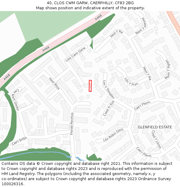 40, CLOS CWM GARW, CAERPHILLY, CF83 2BG: Location map and indicative extent of plot