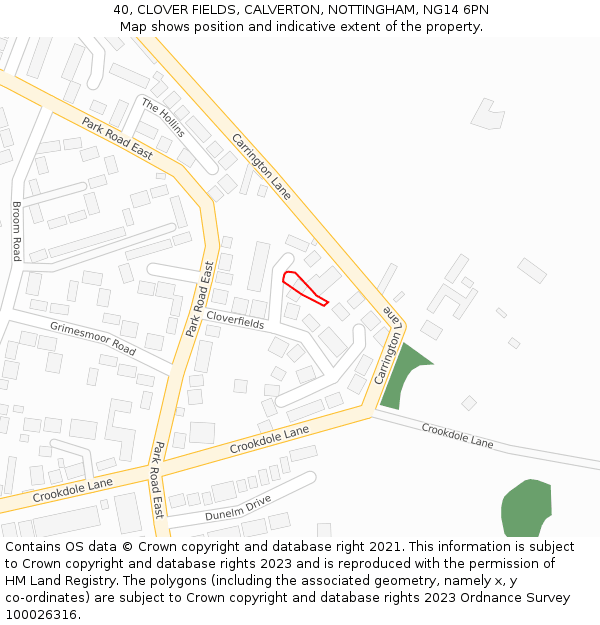 40, CLOVER FIELDS, CALVERTON, NOTTINGHAM, NG14 6PN: Location map and indicative extent of plot