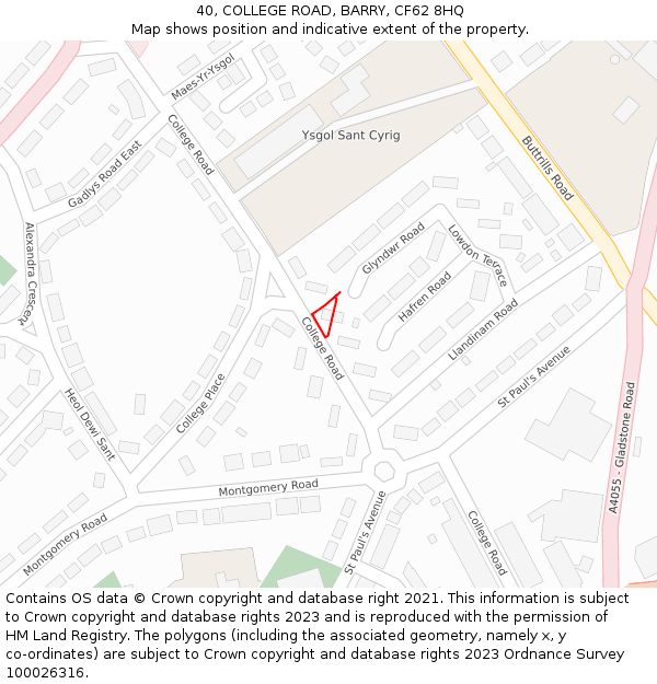 40, COLLEGE ROAD, BARRY, CF62 8HQ: Location map and indicative extent of plot