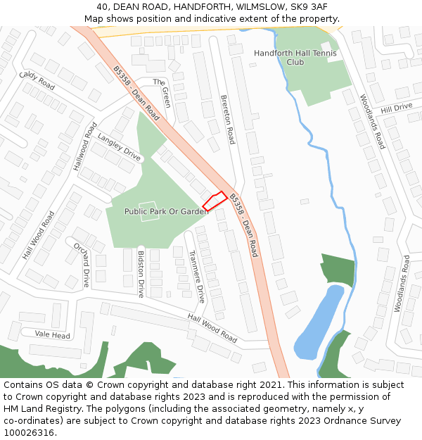 40, DEAN ROAD, HANDFORTH, WILMSLOW, SK9 3AF: Location map and indicative extent of plot