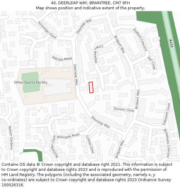 40, DEERLEAP WAY, BRAINTREE, CM7 9FH: Location map and indicative extent of plot