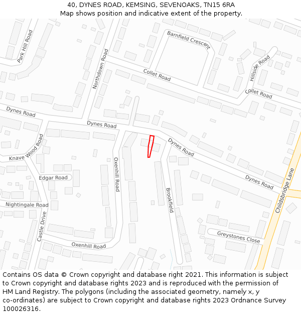 40, DYNES ROAD, KEMSING, SEVENOAKS, TN15 6RA: Location map and indicative extent of plot