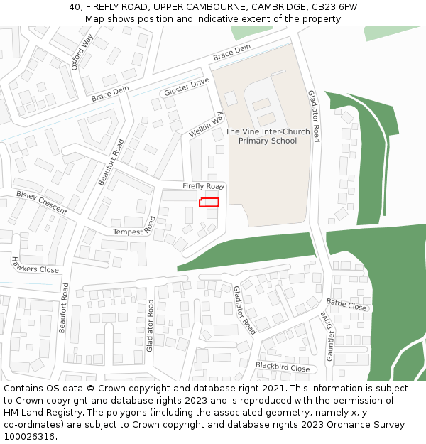 40, FIREFLY ROAD, UPPER CAMBOURNE, CAMBRIDGE, CB23 6FW: Location map and indicative extent of plot