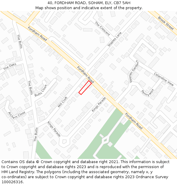 40, FORDHAM ROAD, SOHAM, ELY, CB7 5AH: Location map and indicative extent of plot