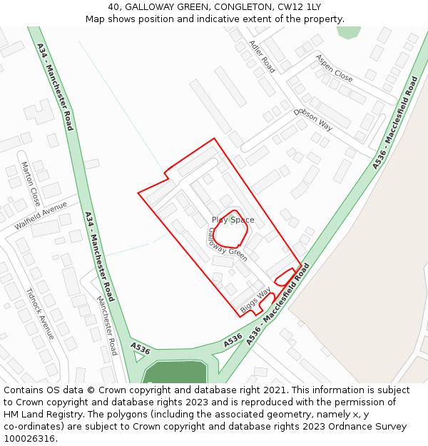40, GALLOWAY GREEN, CONGLETON, CW12 1LY: Location map and indicative extent of plot