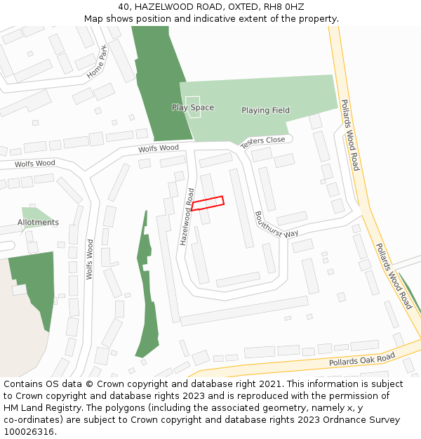 40, HAZELWOOD ROAD, OXTED, RH8 0HZ: Location map and indicative extent of plot