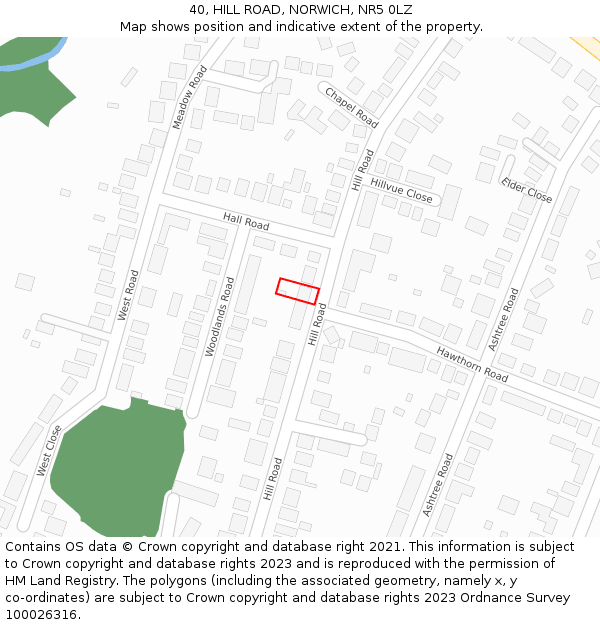 40, HILL ROAD, NORWICH, NR5 0LZ: Location map and indicative extent of plot